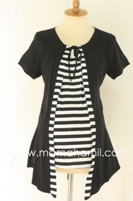Baju Menyusui Lorek Dalam Hitam